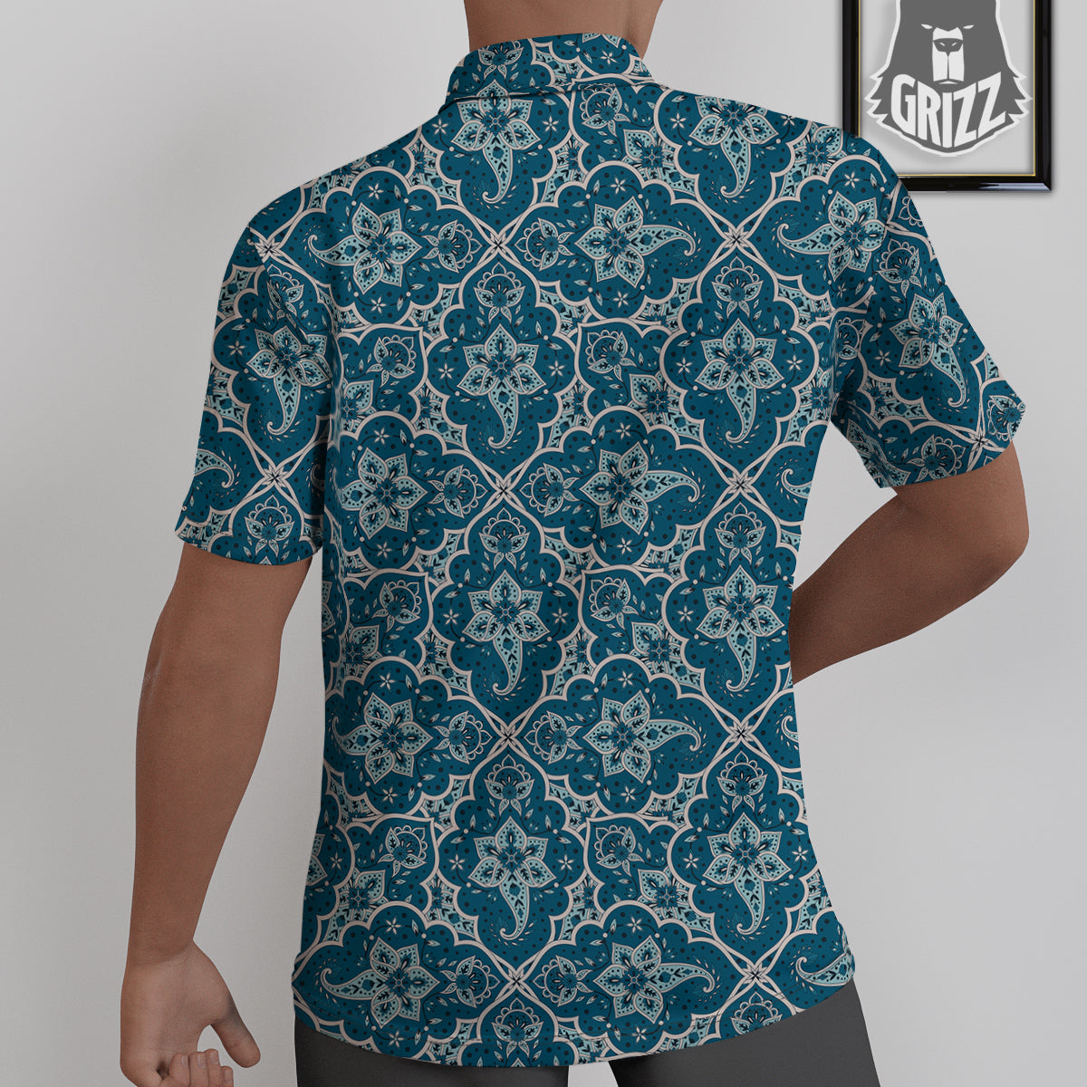 Bohemian Turquoise Floral Print Pattern Untucked Shirts-grizzshop
