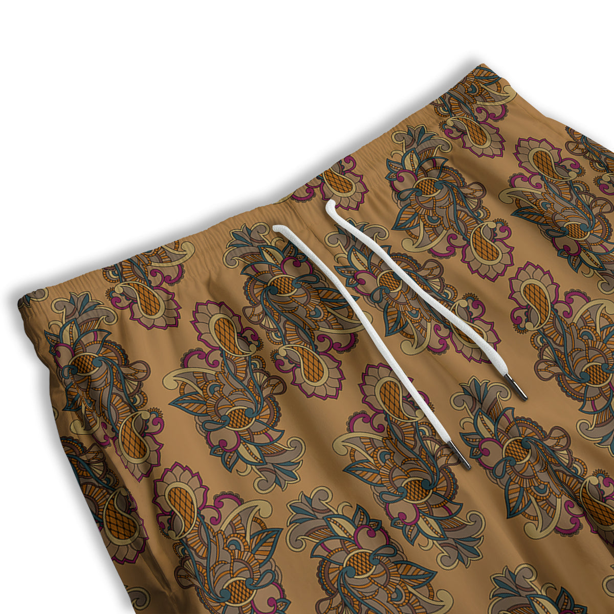 Bohemian Umber Floral Print Pattern Men's Athletic Shorts