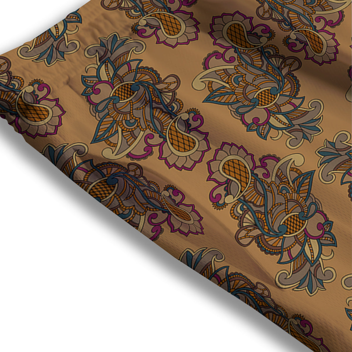 Bohemian Umber Floral Print Pattern Mesh Shorts