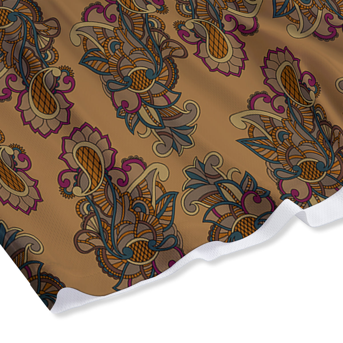Bohemian Umber Floral Print Pattern Mesh Shorts