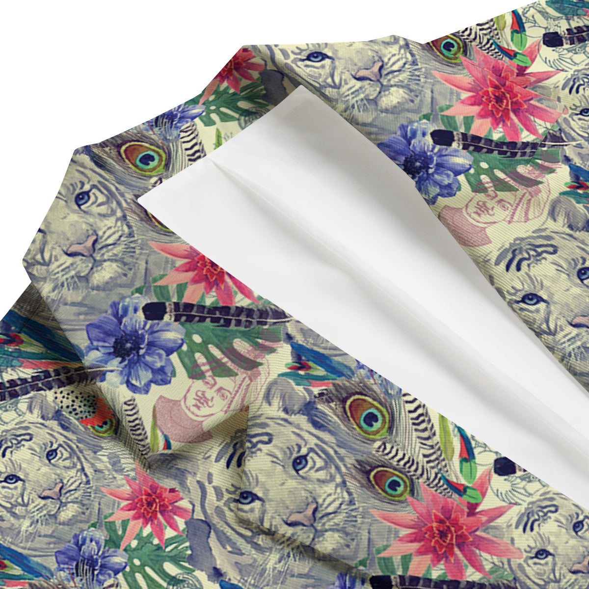 Bohemian White Tiger Pattern Print Men's Blazer-grizzshop