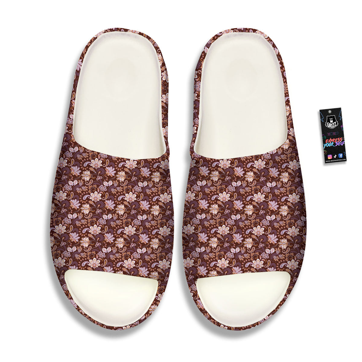 Bohemian Brown Floral Print Pattern Sandals-grizzshop