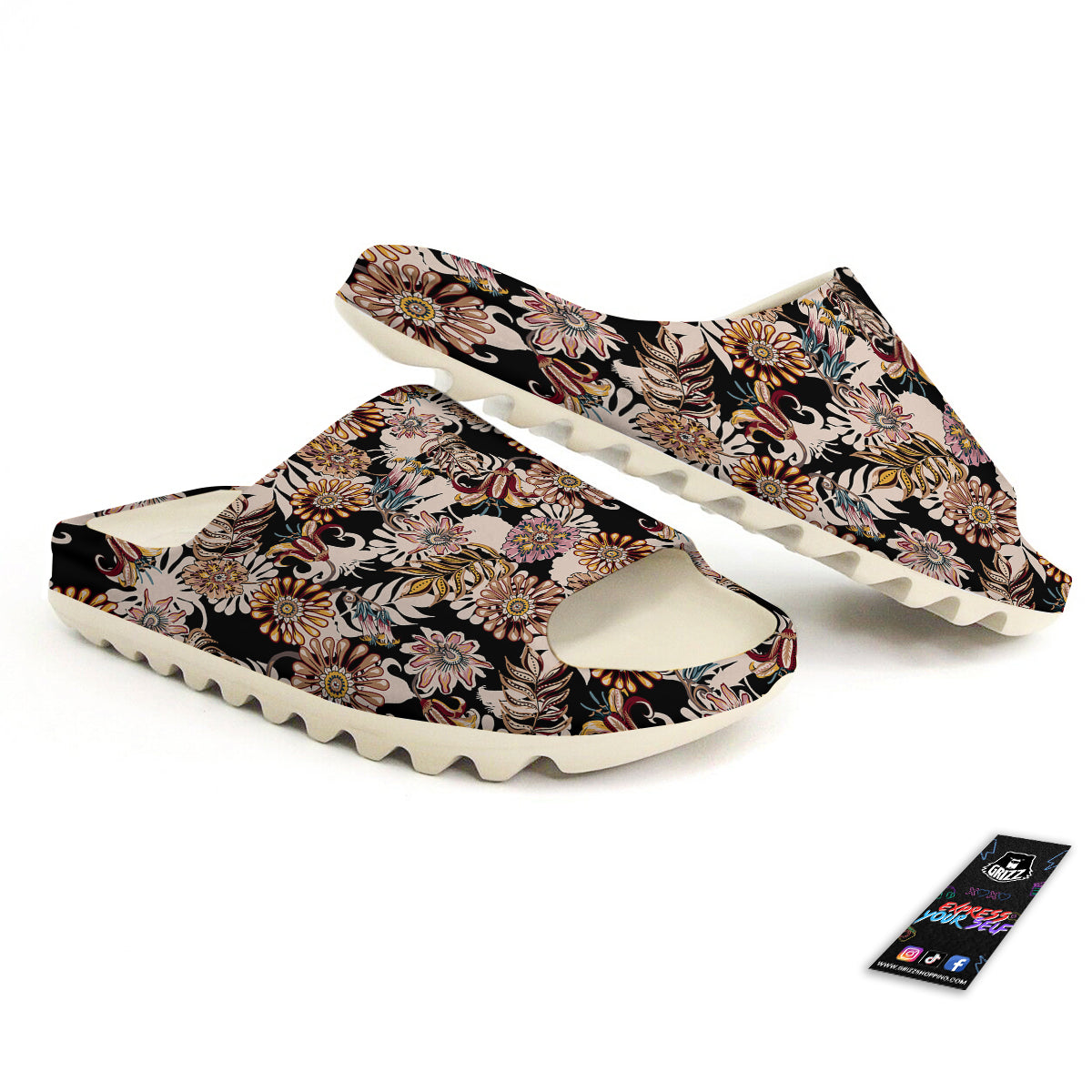 Bohemian Floral Brown Vintage Print Pattern Sandals-grizzshop
