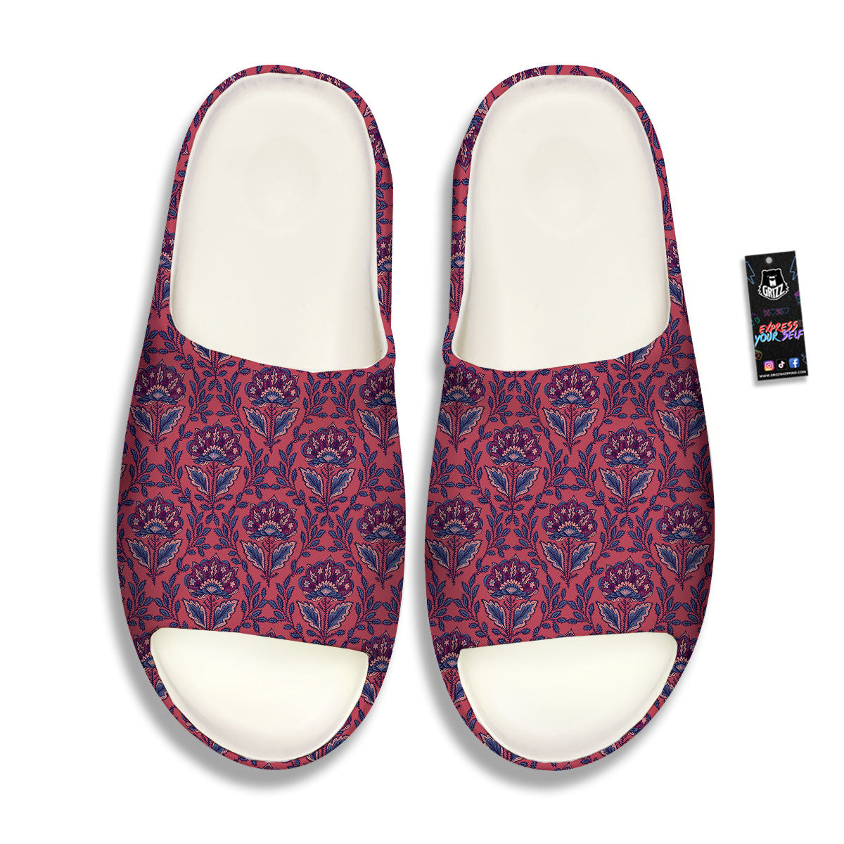 Bohemian Floral Maroon Vintage Print Pattern Sandals-grizzshop
