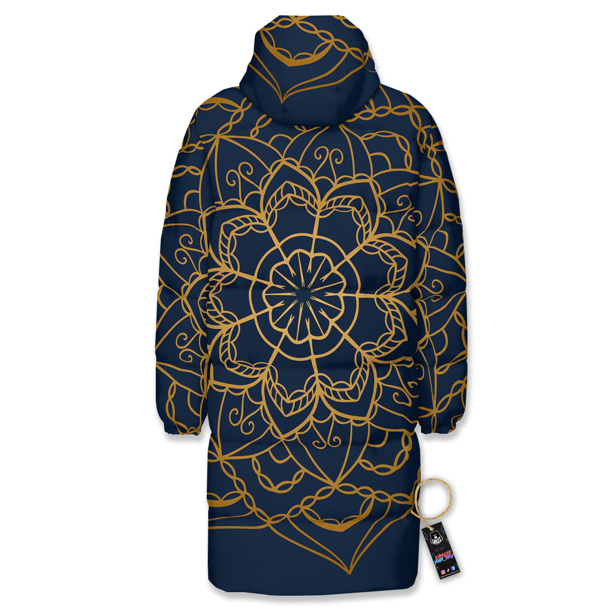 Bohemian Mandala Gold And Blue Print Long Down Jacket