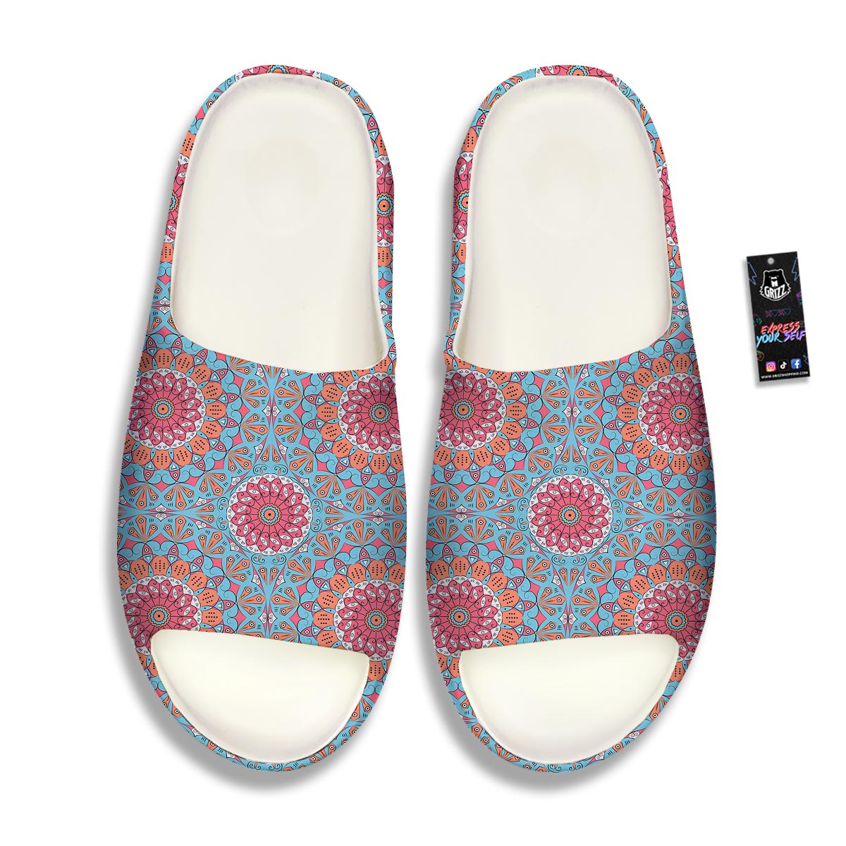 Bohemian Mandala Pink And Teal Print Pattern Sandals-grizzshop