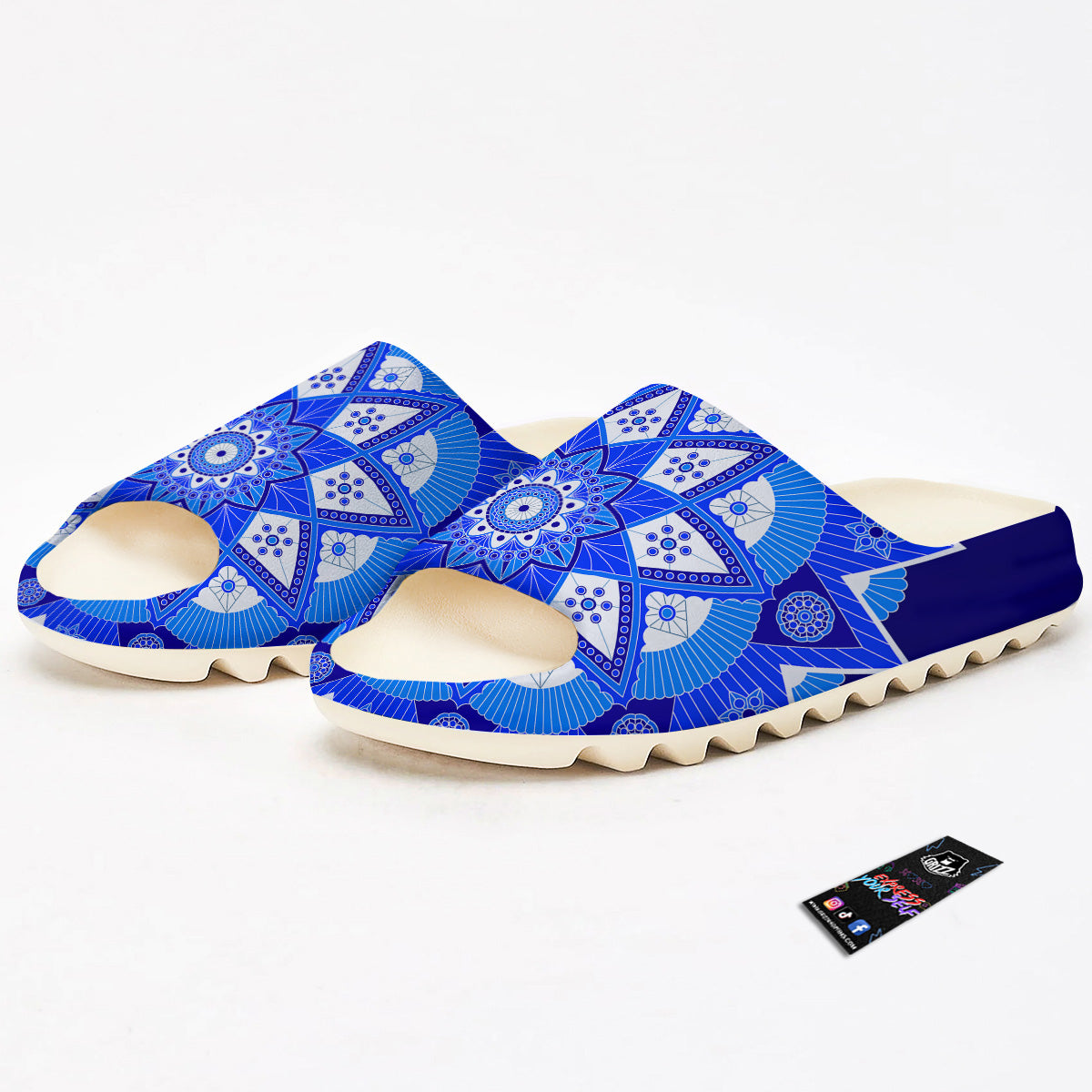 Bohemian Mandala White And Blue Print Sandals-grizzshop