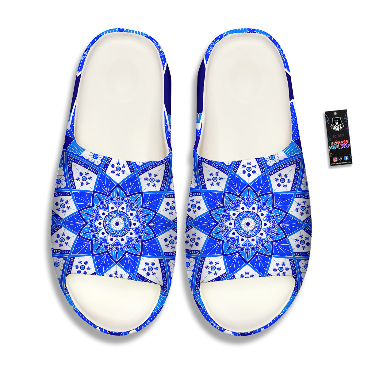 Bohemian Mandala White And Blue Print Sandals-grizzshop