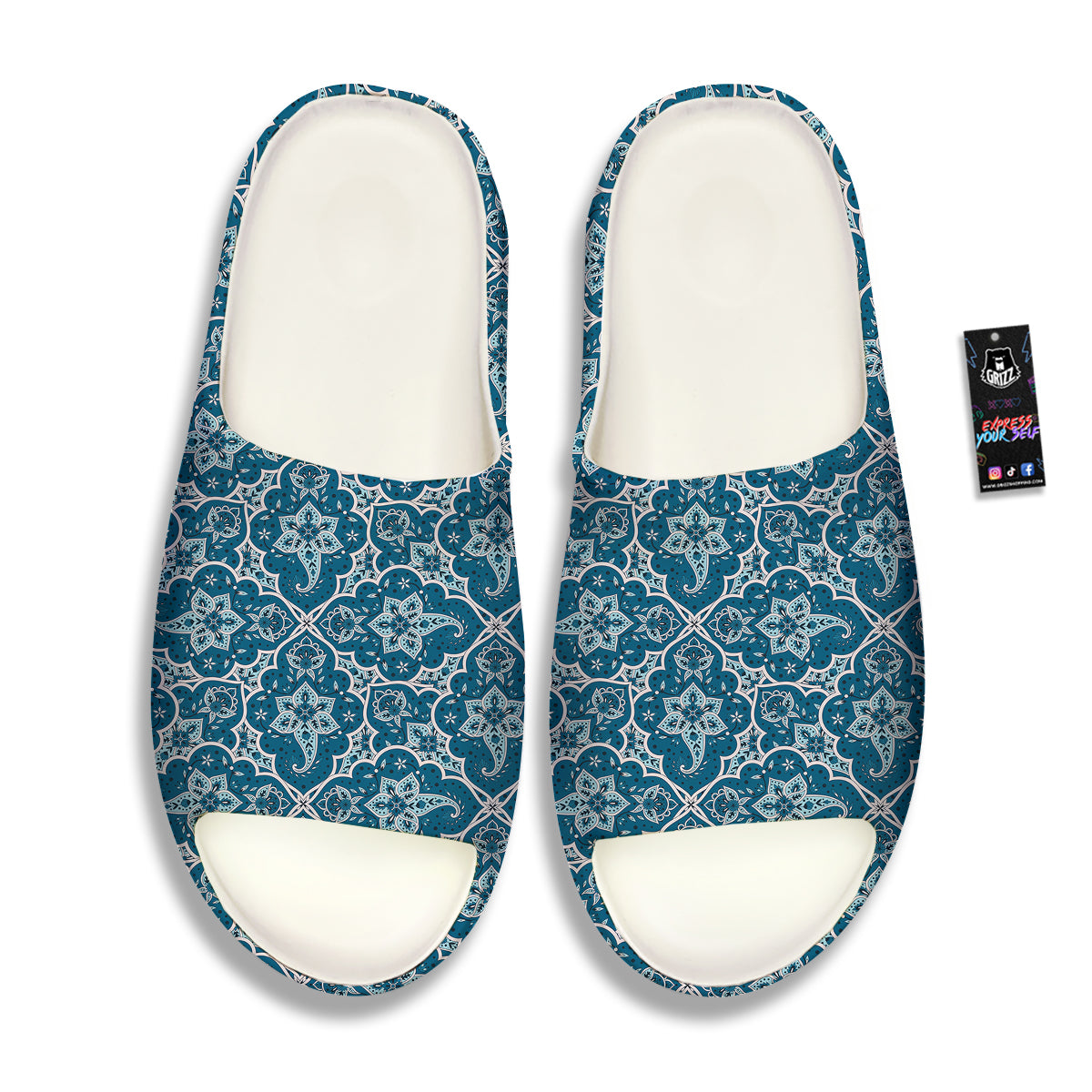 Bohemian Turquoise Floral Print Pattern Sandals-grizzshop
