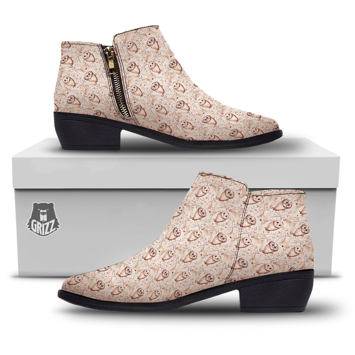 Boho Cute Owl Print Pattern Ankle Boots-grizzshop