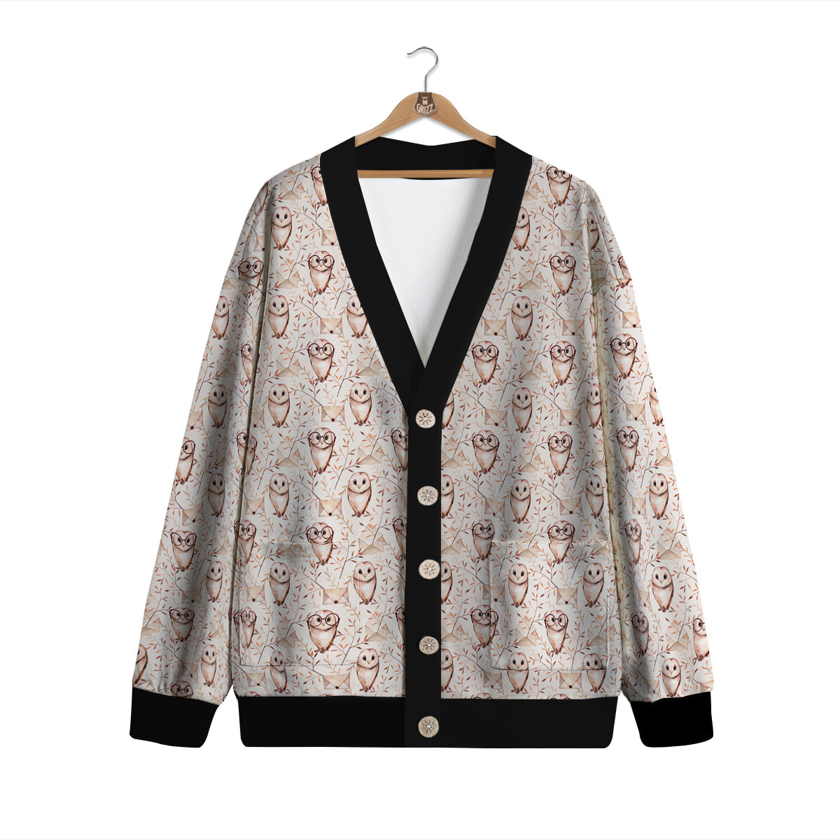 Boho Cute Owl Print Pattern Cardigan-grizzshop