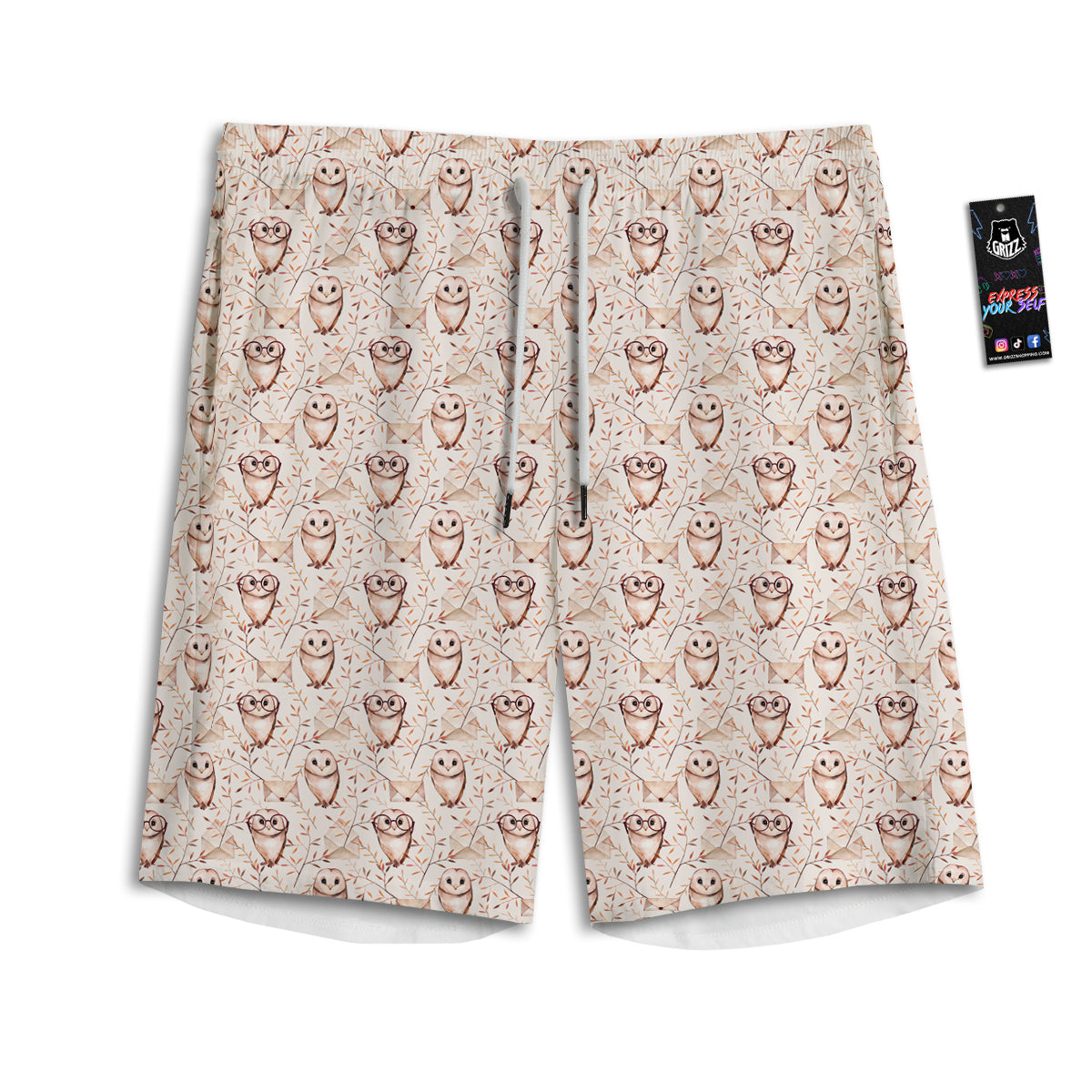 Boho Cute Owl Print Pattern Men's Athletic Shorts
