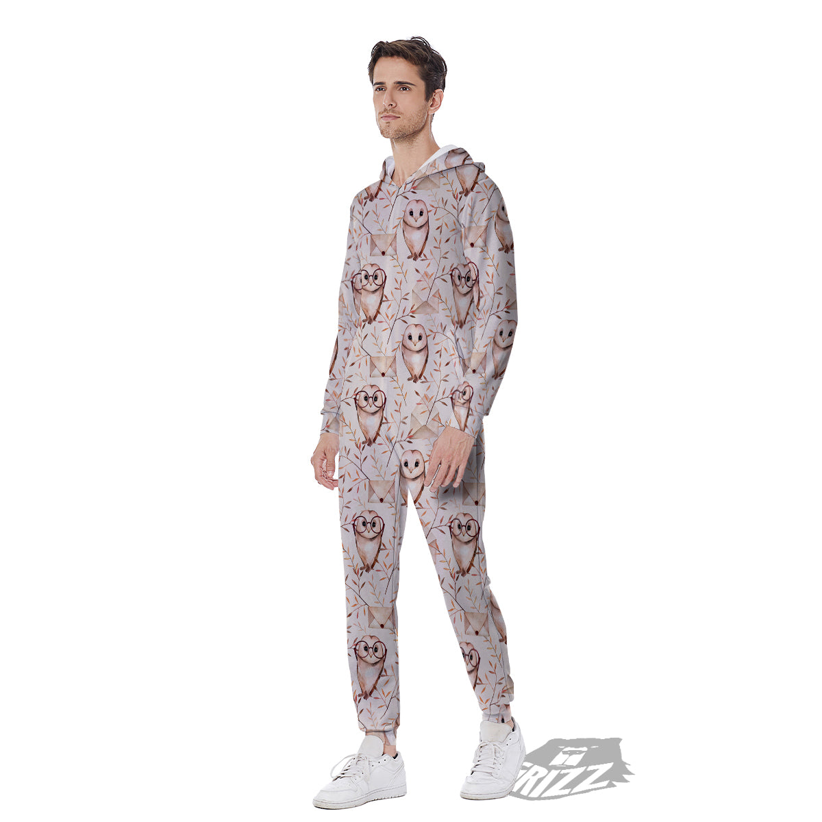 Boho Cute Owl Print Pattern Men's Jumpsuit-grizzshop