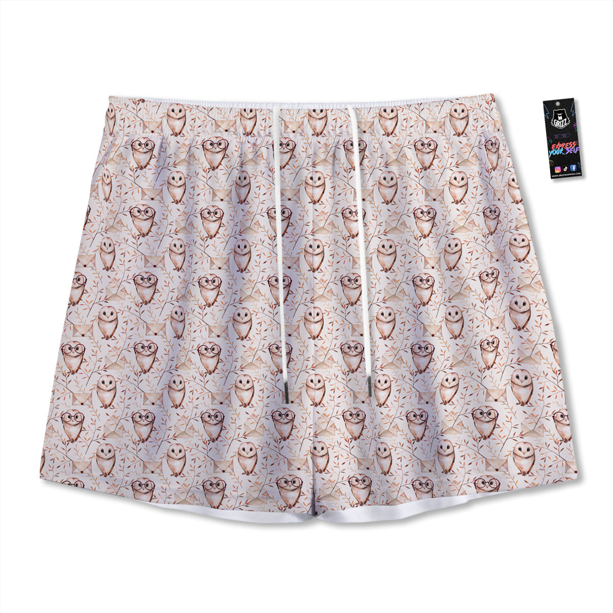 Boho Cute Owl Print Pattern Mesh Shorts-grizzshop