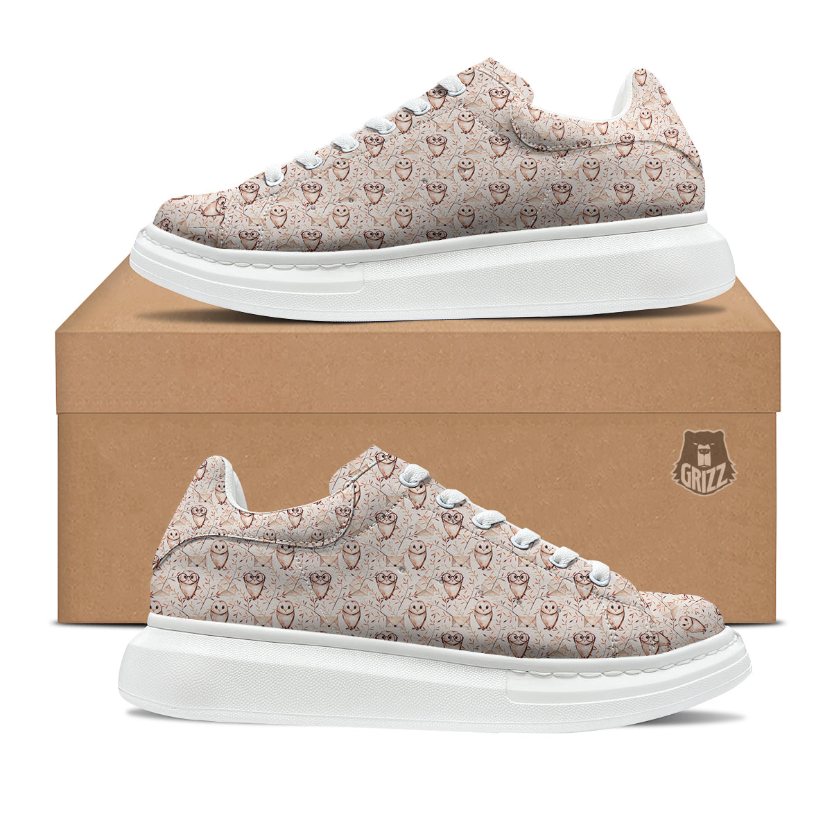 Boho Cute Owl Print Pattern Platform Shoes-grizzshop