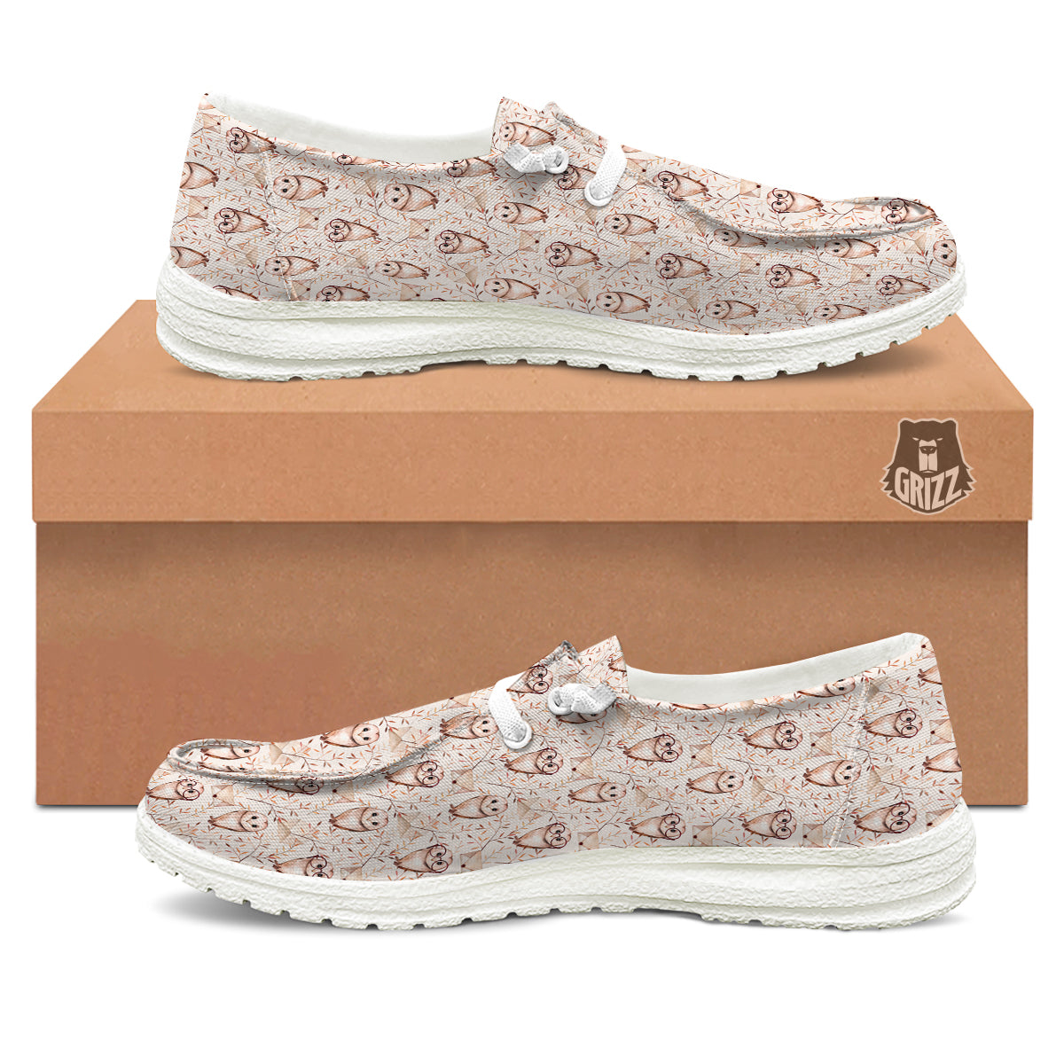 Boho Cute Owl Print Pattern White Loafers-grizzshop