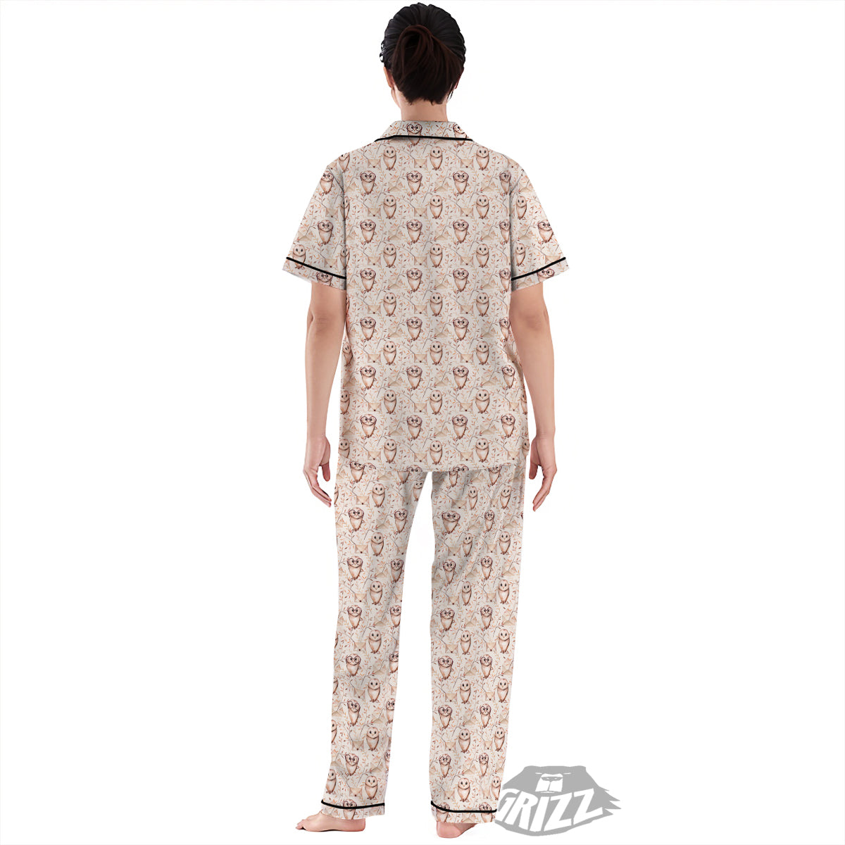 Boho Cute Owl Print Pattern Women's Pajamas Set-grizzshop