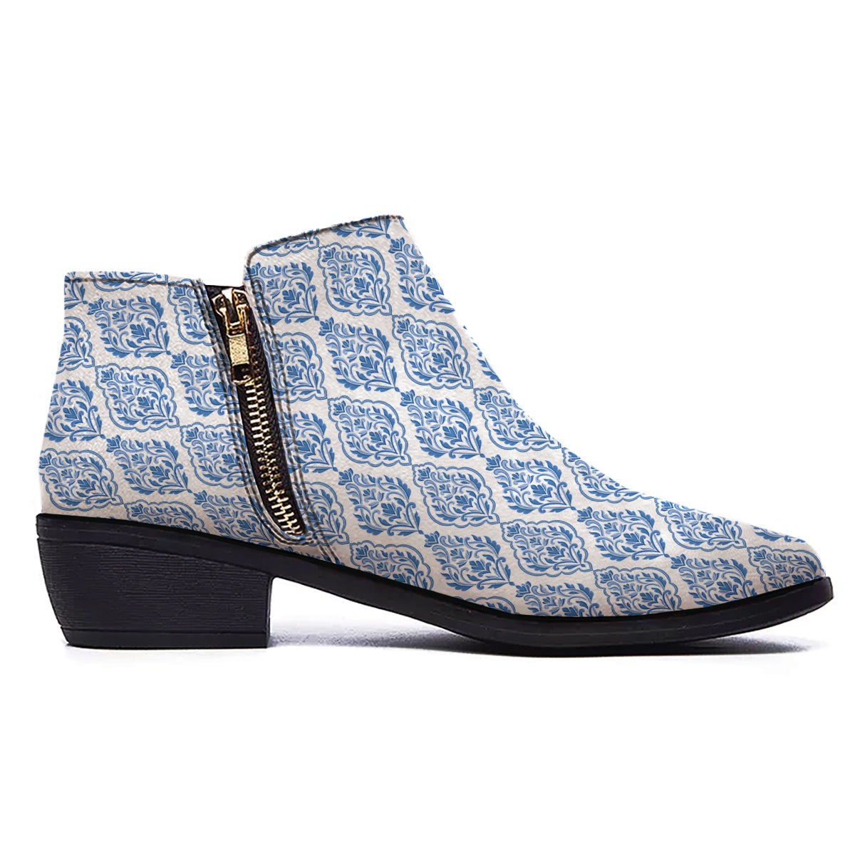Boho Damask Print Pattern Ankle Boots-grizzshop