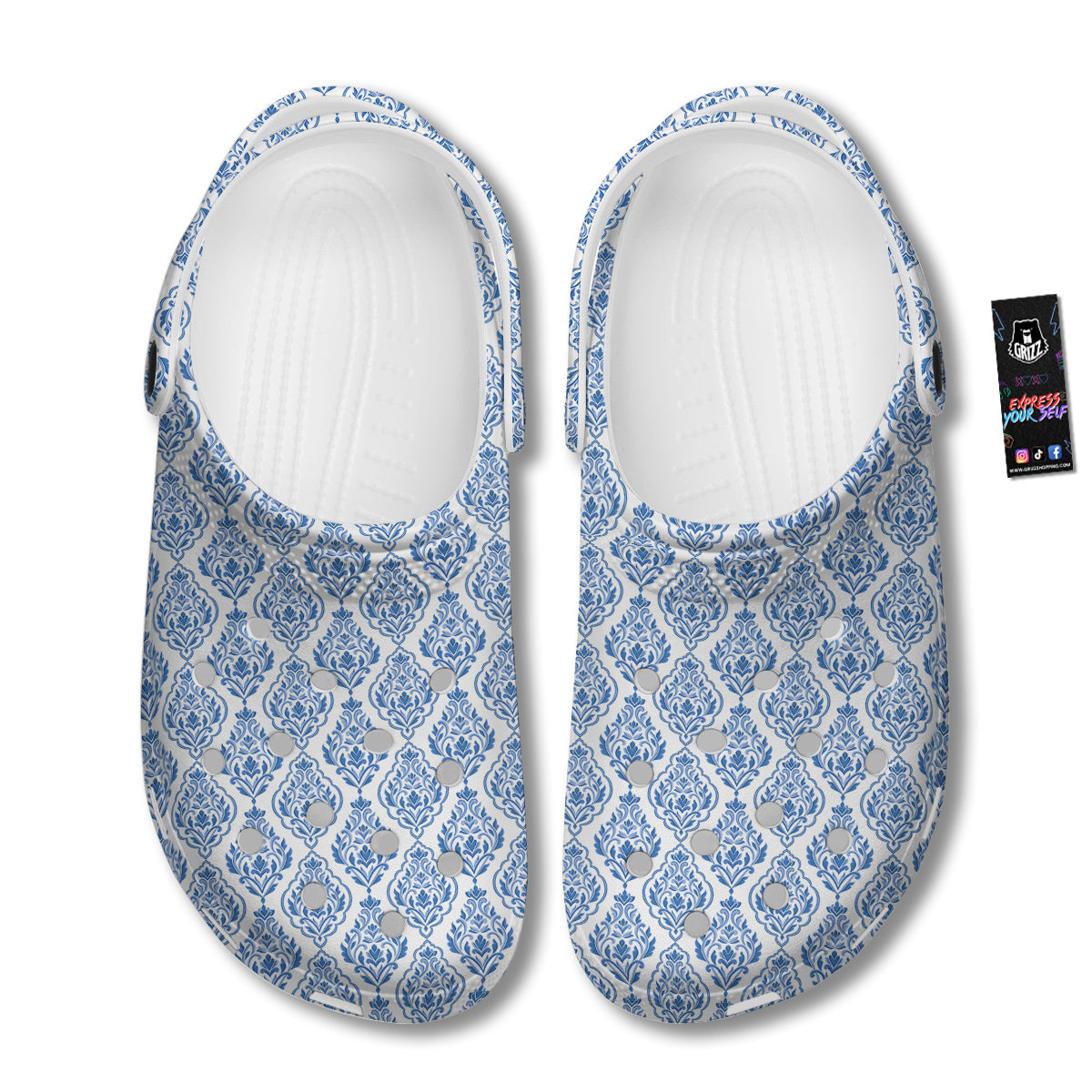 Boho Damask Print Pattern Clog-grizzshop