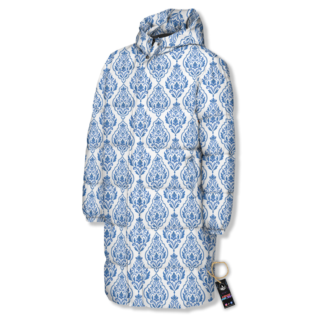 Boho Damask Print Pattern Long Down Jacket-grizzshop