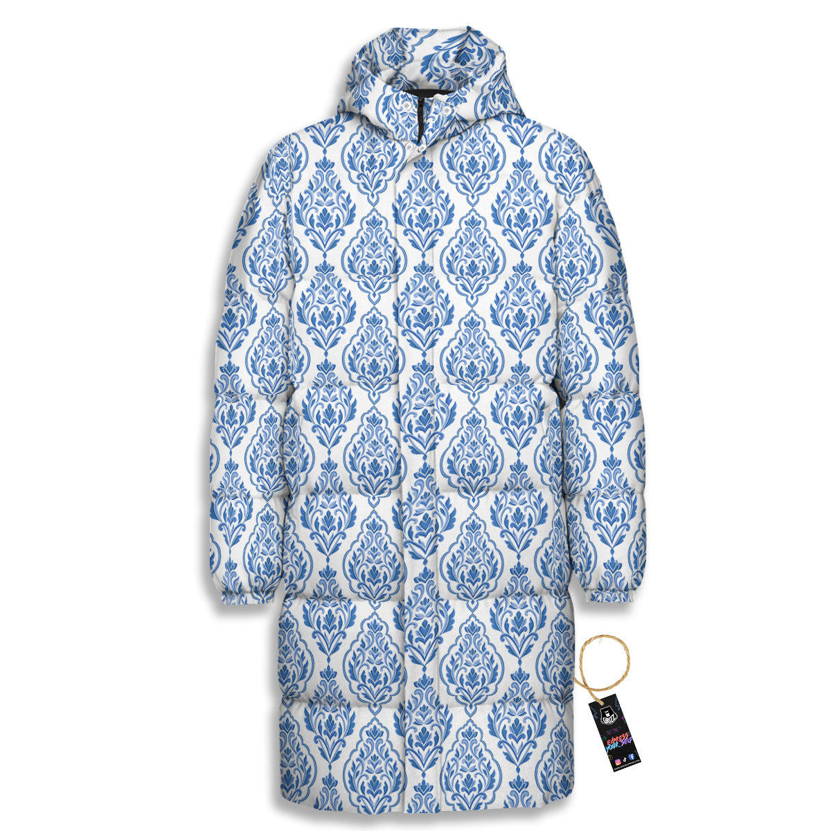 Boho Damask Print Pattern Long Down Jacket-grizzshop