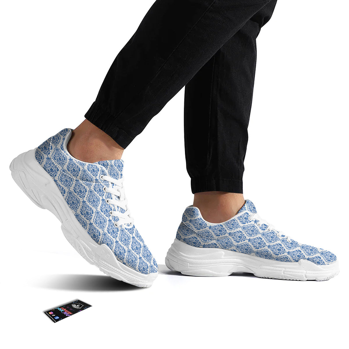 Boho Damask Print Pattern White Chunky Shoes-grizzshop