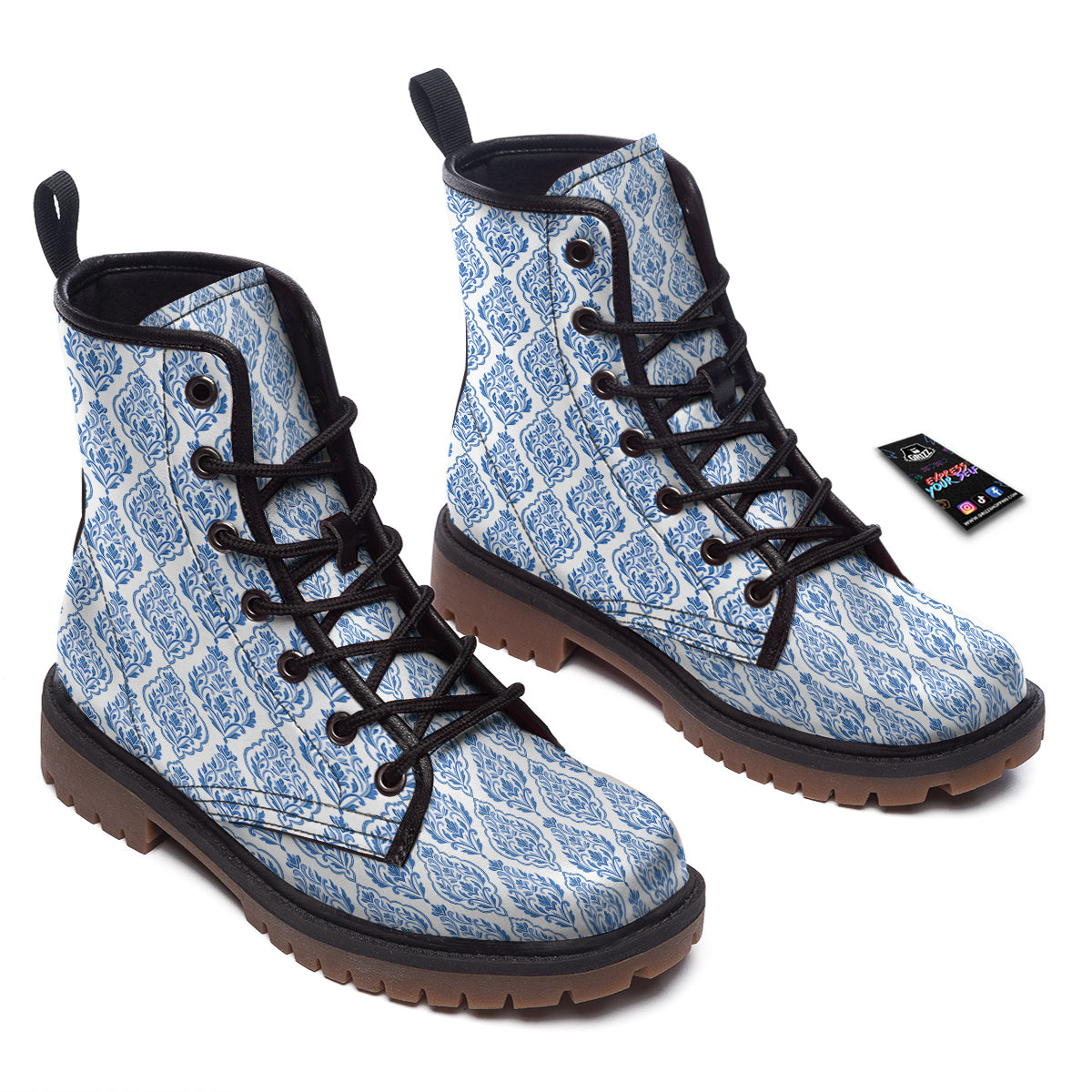 Boho Damask Print Pattern Work Boots-grizzshop