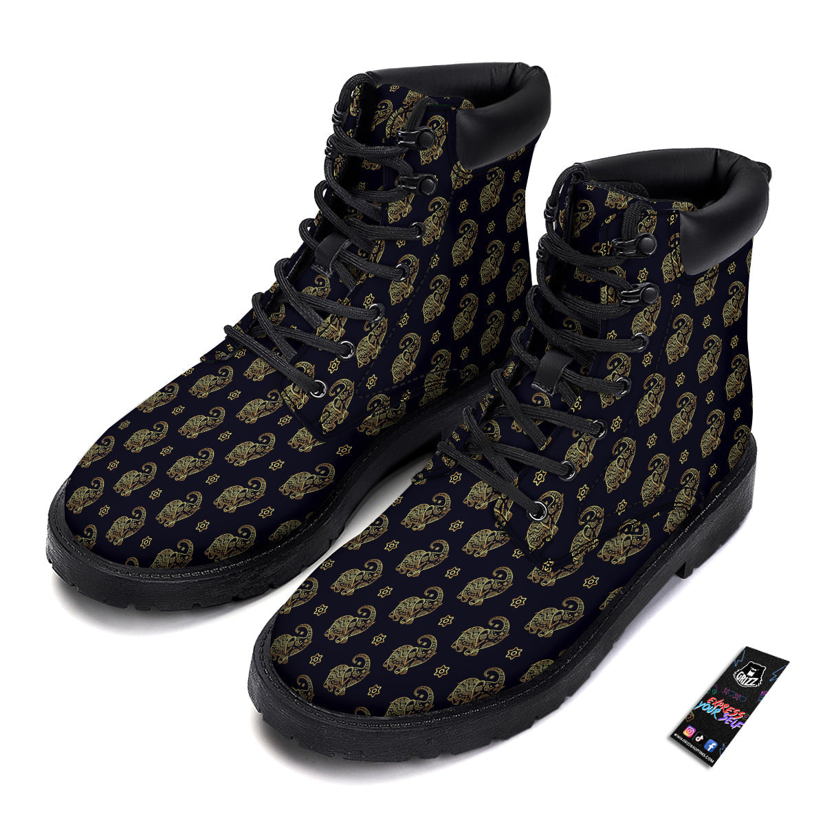 Boho Elephant Gold Cute Print Pattern Boots-grizzshop
