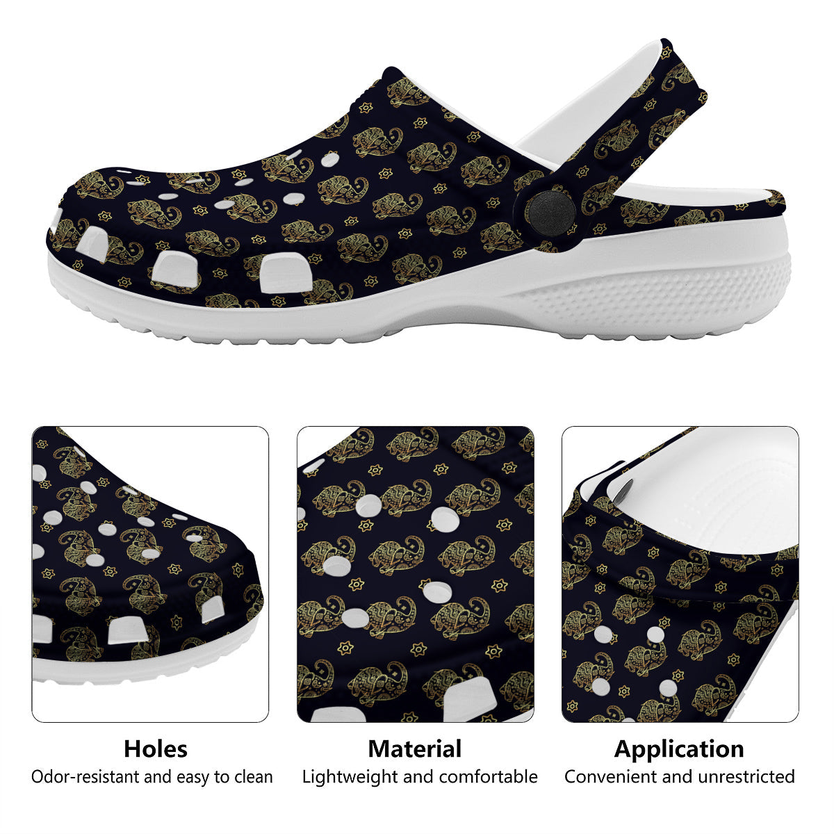 Boho Elephant Gold Cute Print Pattern Clog-grizzshop