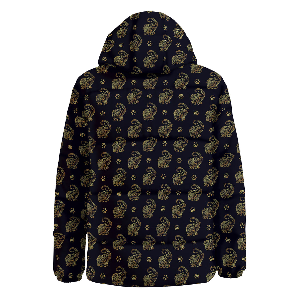 Boho Elephant Gold Cute Print Pattern Down Jacket-grizzshop