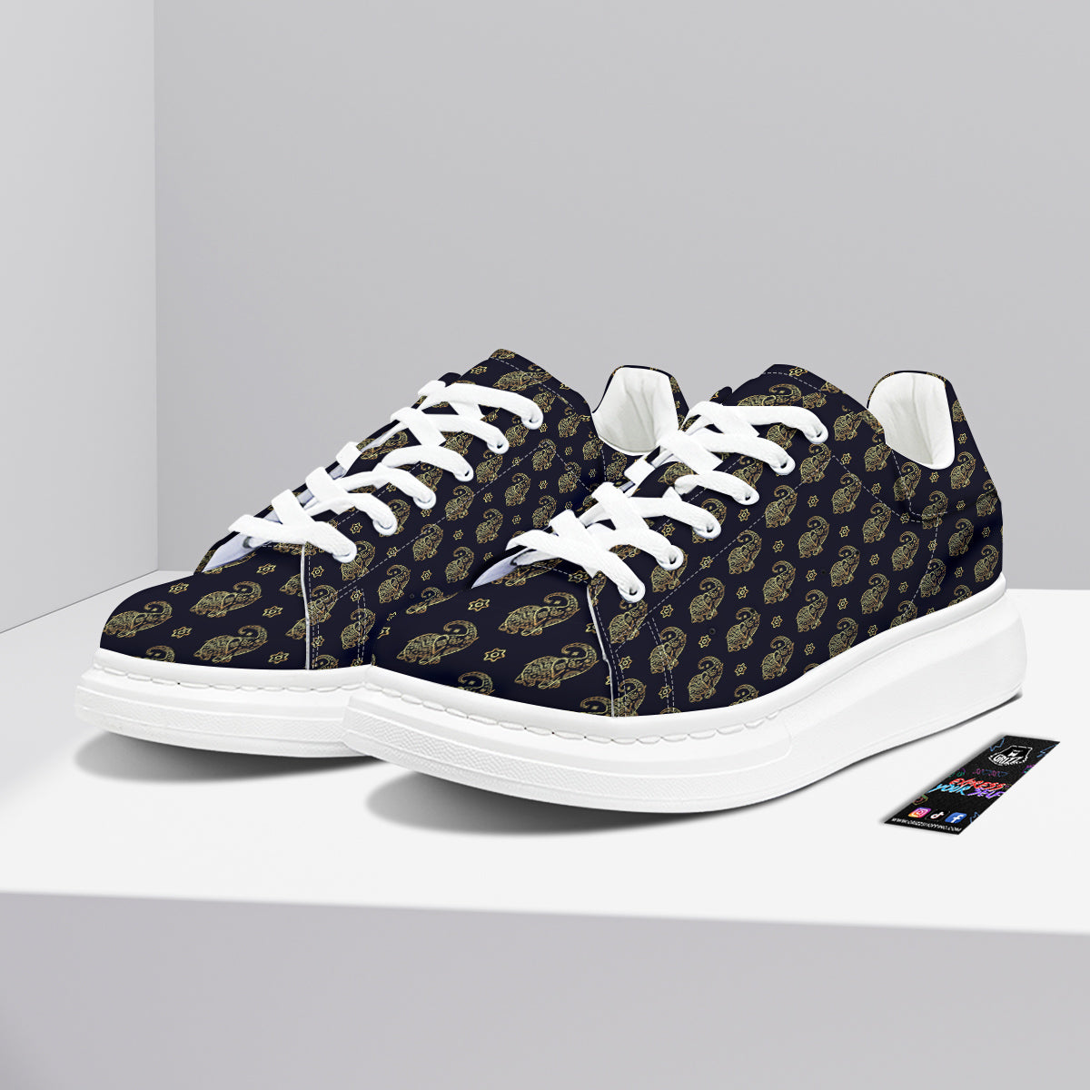 Boho Elephant Gold Cute Print Pattern Platform Shoes-grizzshop