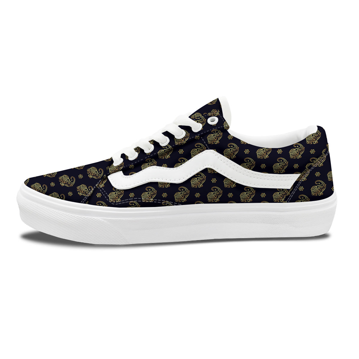 Boho Elephant Gold Cute Print Pattern Skate Shoes-grizzshop