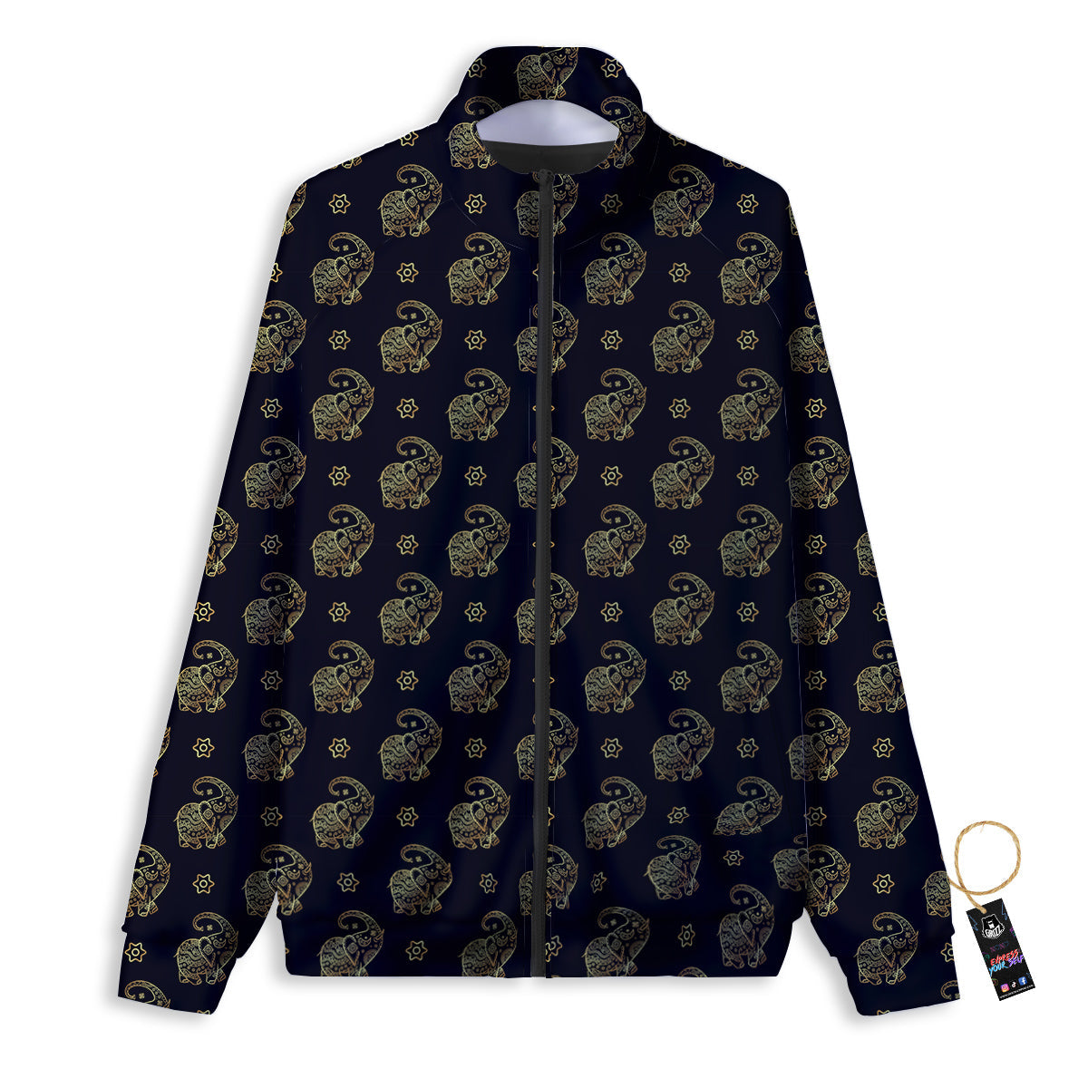 Boho Elephant Gold Cute Print Pattern Track Jacket-grizzshop