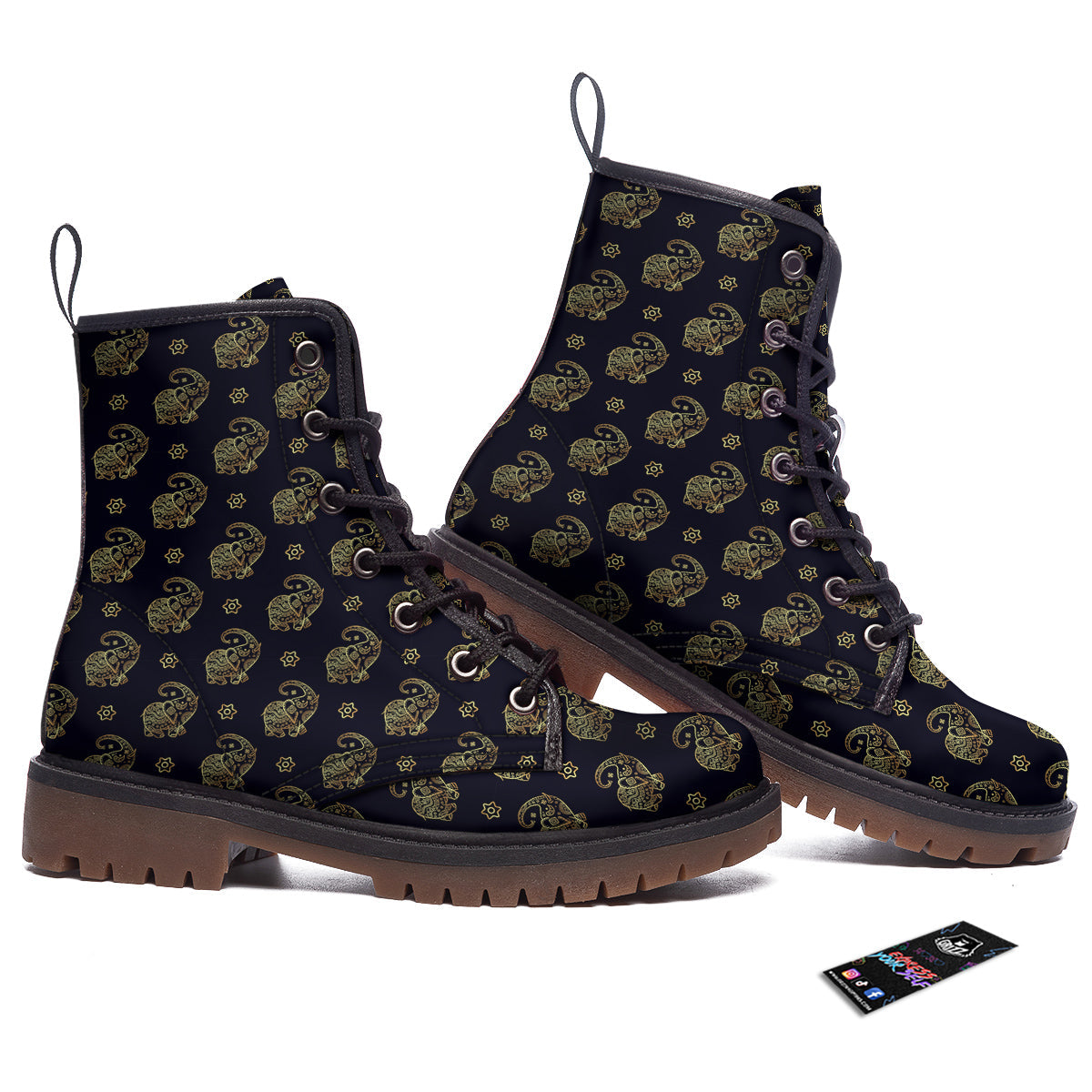 Boho Elephant Gold Cute Print Pattern Work Boots-grizzshop