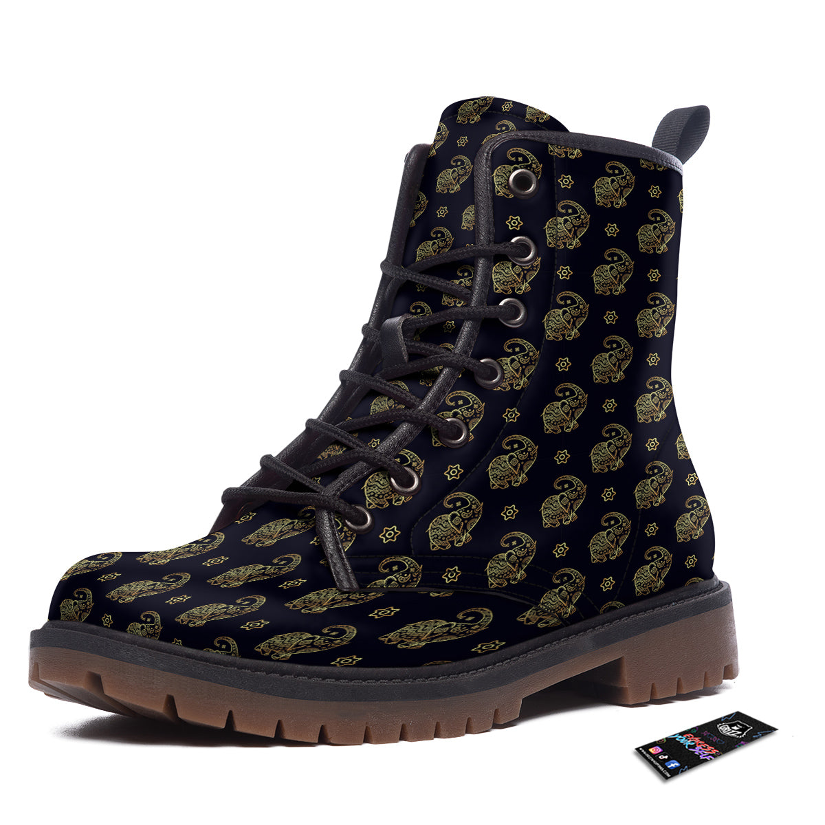 Boho Elephant Gold Cute Print Pattern Work Boots-grizzshop