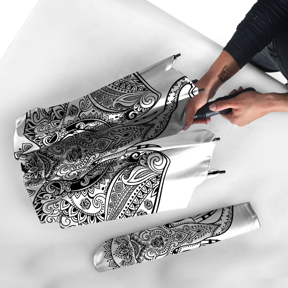 Boho Elephant White And Black Print Umbrella-grizzshop