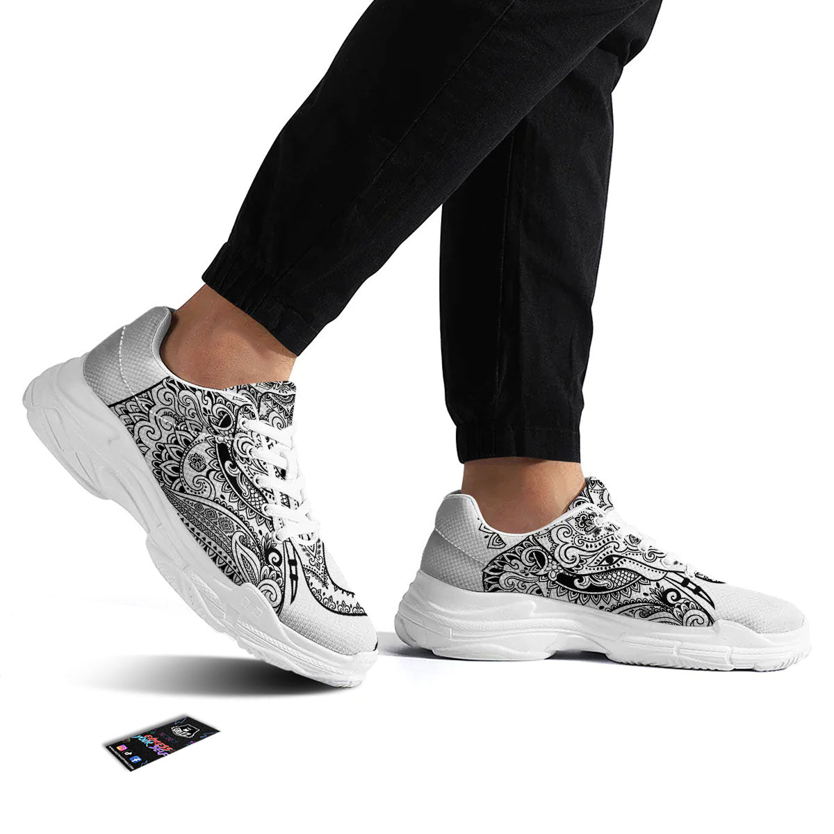 Boho Elephant White And Black Print White Chunky Shoes-grizzshop