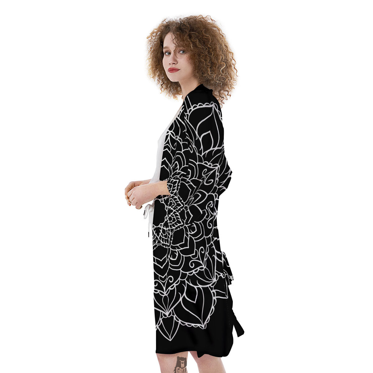 Boho Mandala White And Black Print Kimono-grizzshop