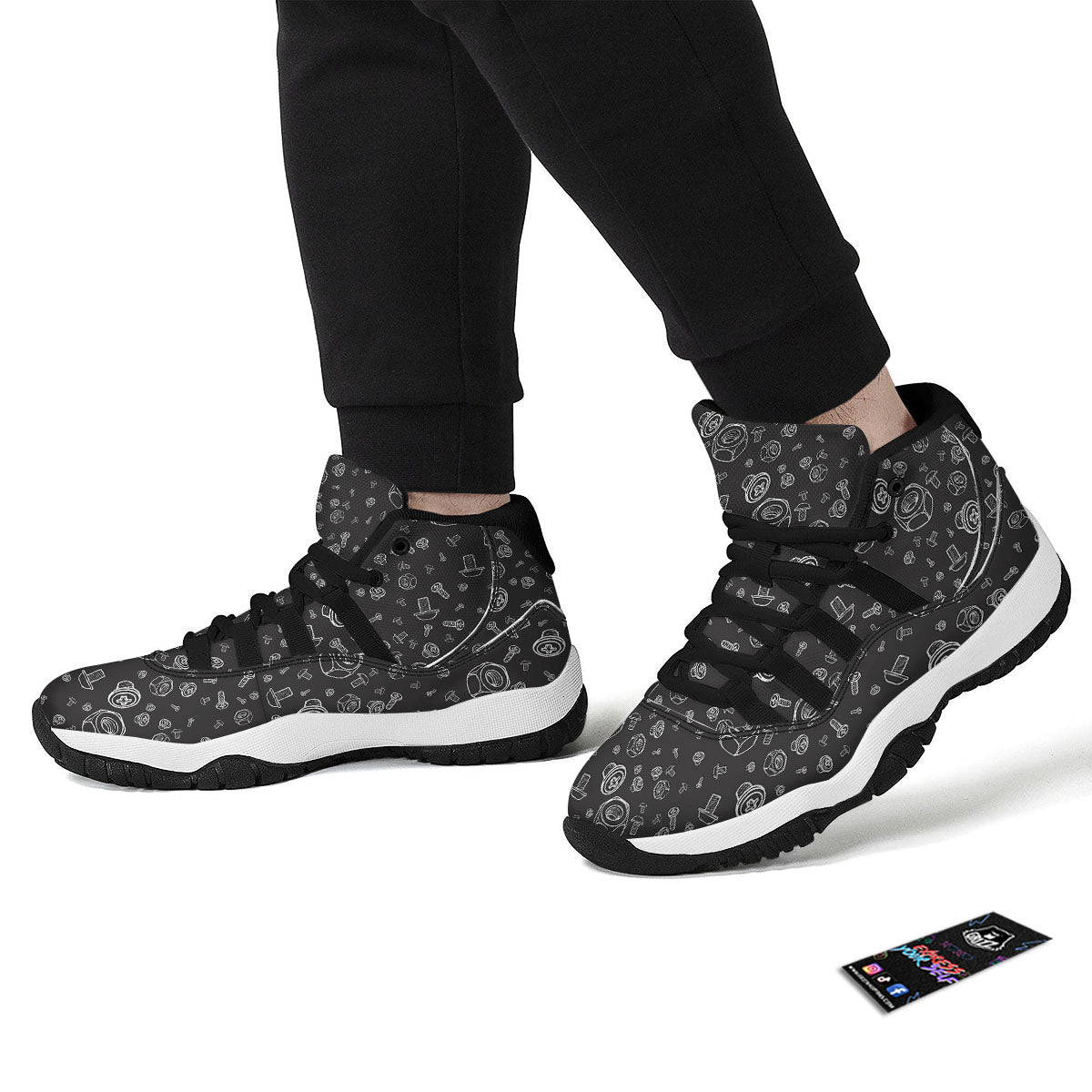 Bolts and Mechanic Nuts Print Pattern Black Bball Shoes-grizzshop