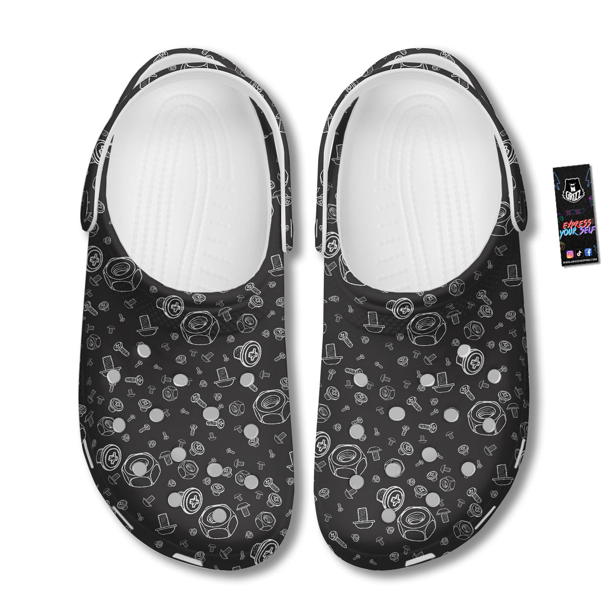Bolts and Mechanic Nuts Print Pattern Clog-grizzshop