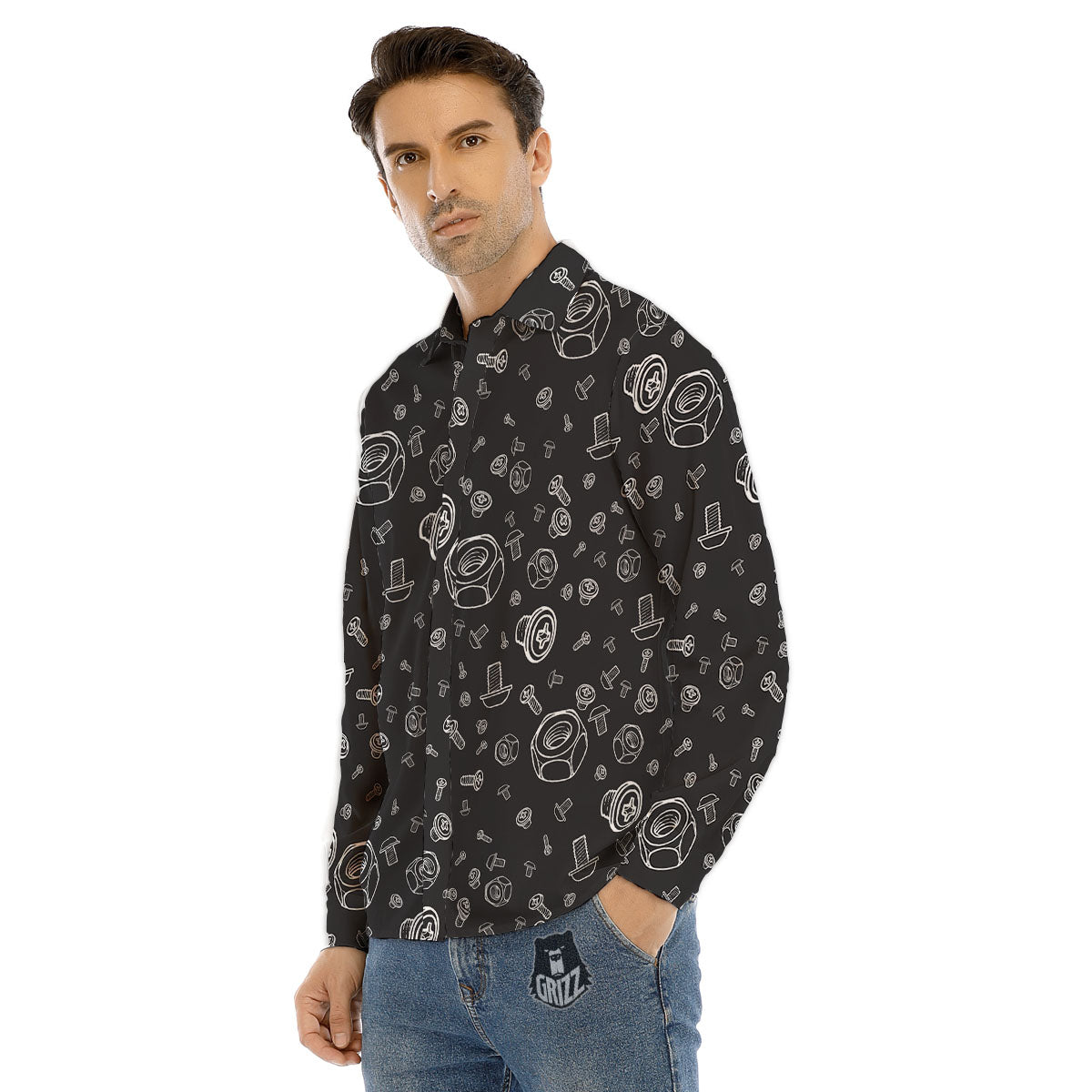 Bolts and Mechanic Nuts Print Pattern Men's Dress Shirts-grizzshop