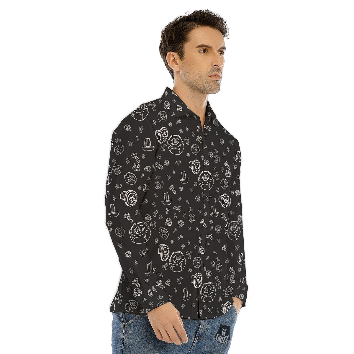 Bolts and Mechanic Nuts Print Pattern Men's Dress Shirts-grizzshop