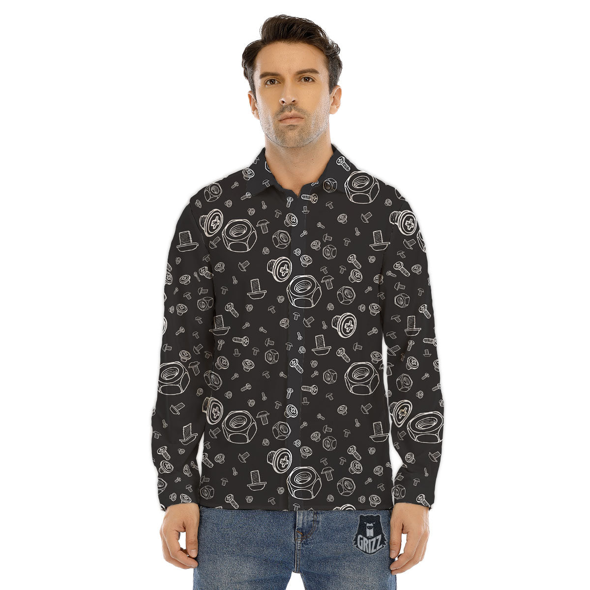 Bolts and Mechanic Nuts Print Pattern Men's Dress Shirts-grizzshop