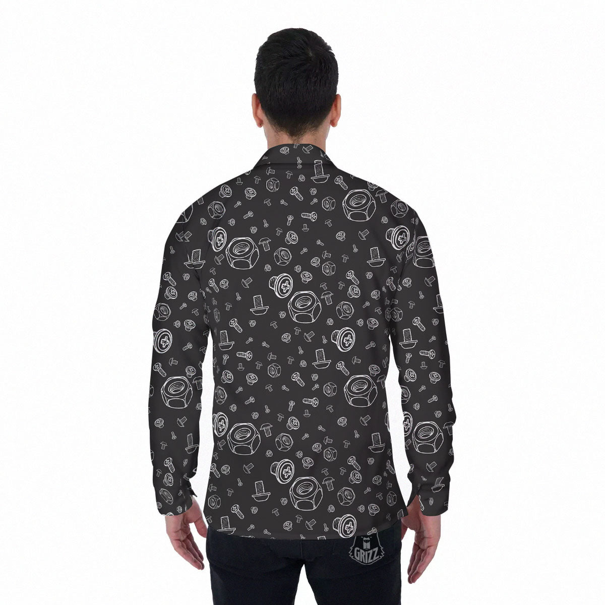 Bolts and Mechanic Nuts Print Pattern Men's Long Sleeve Shirts-grizzshop