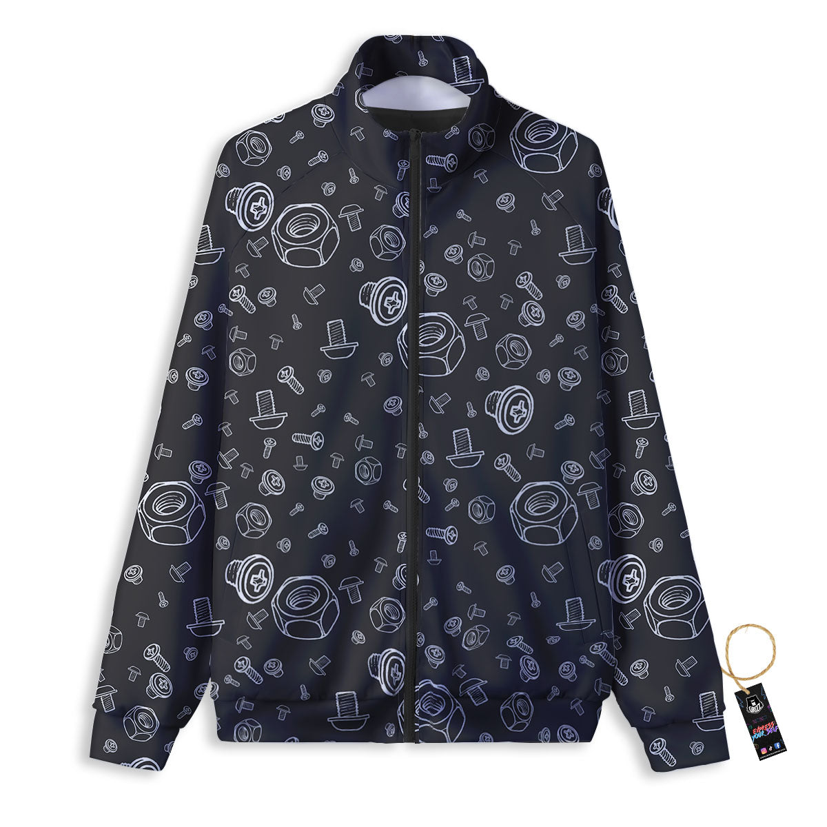 Bolts and Mechanic Nuts Print Pattern Track Jacket-grizzshop