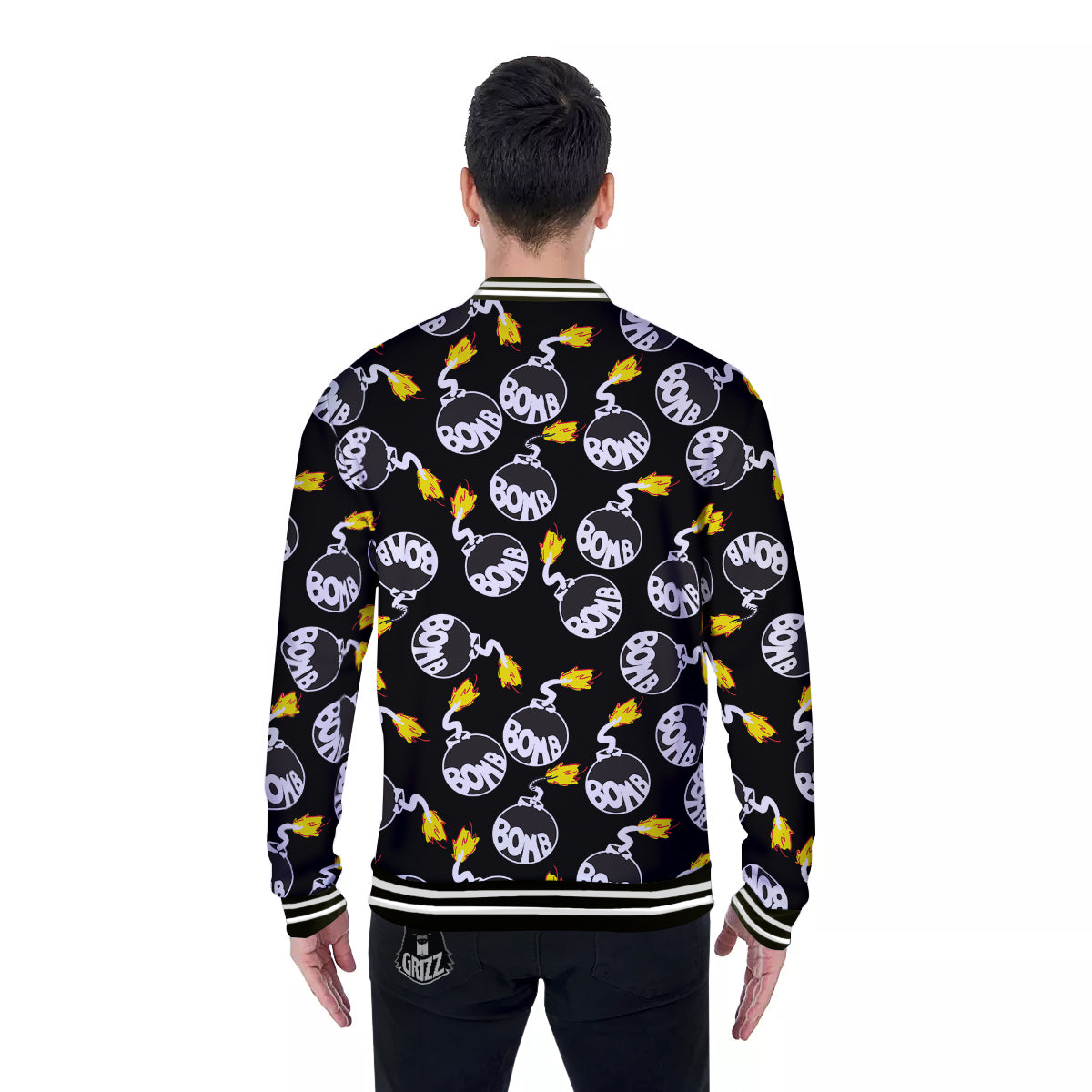 Bomb And Fire Print Pattern Baseball Jacket-grizzshop