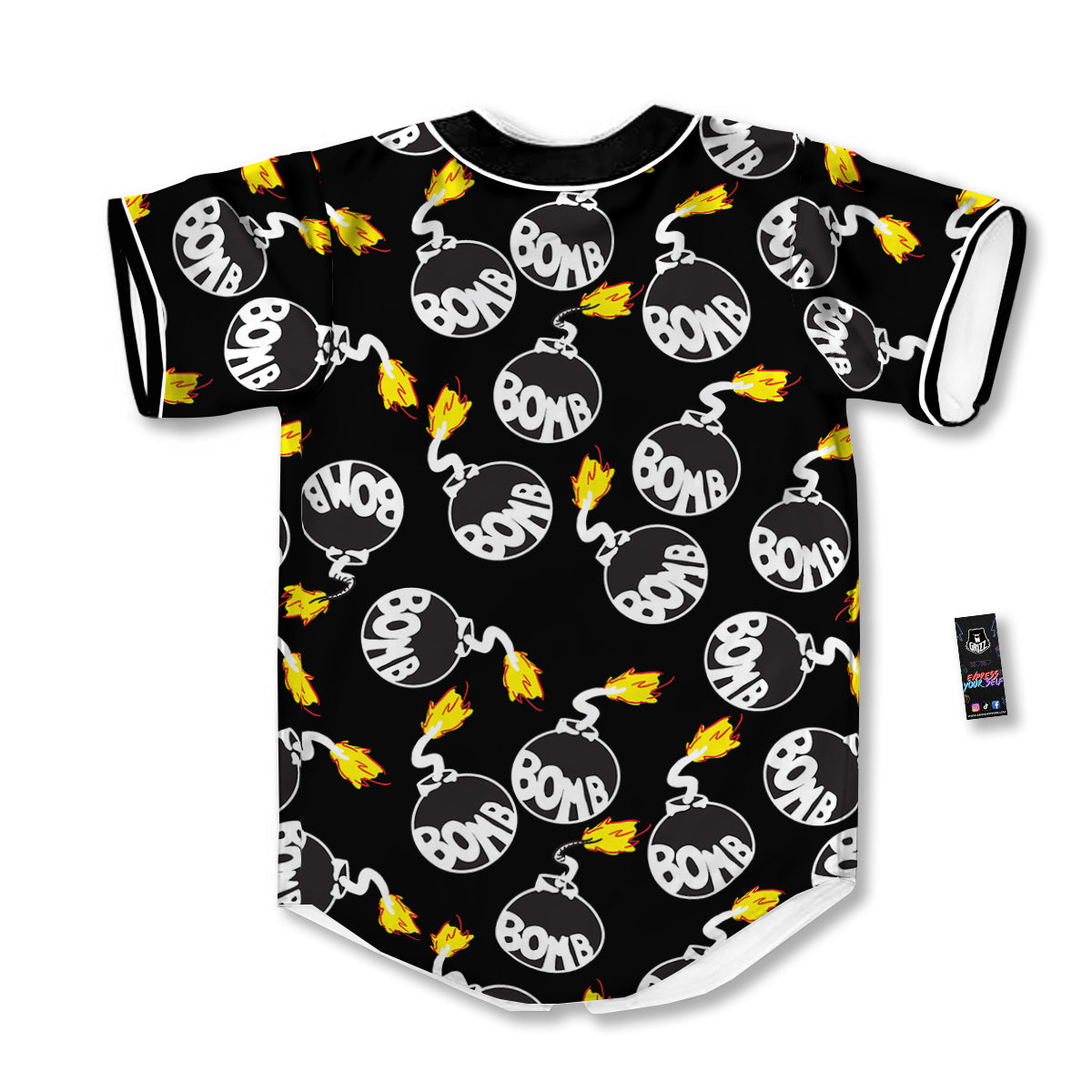 Bomb And Fire Print Pattern Baseball Jersey-grizzshop