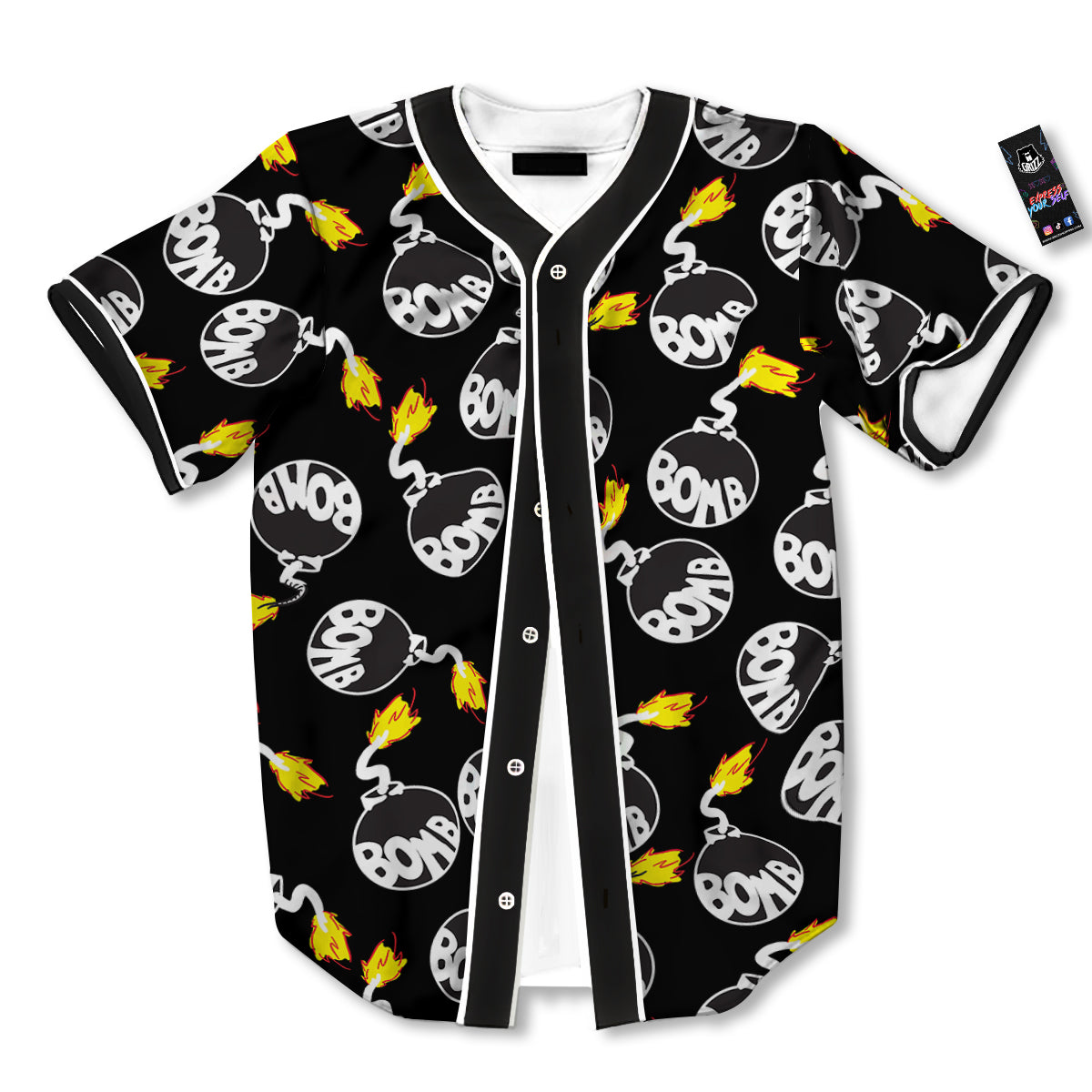 Bomb And Fire Print Pattern Baseball Jersey-grizzshop