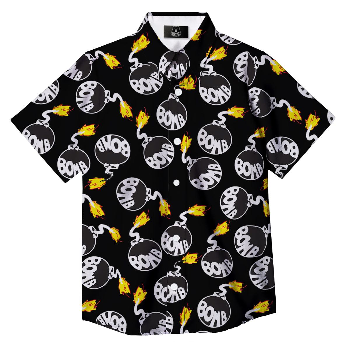 Bomb And Fire Print Pattern Button Up Shirt-grizzshop