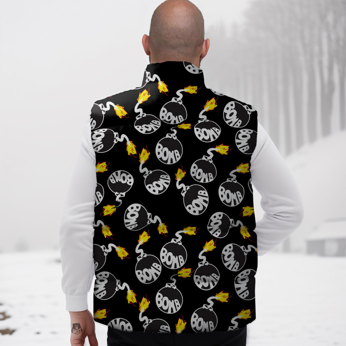 Bomb And Fire Print Pattern Down Vest-grizzshop